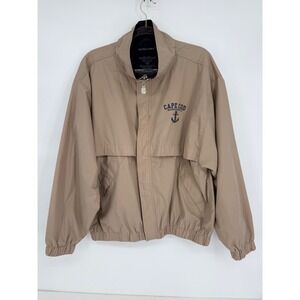 Devon & Jones Cape Cod Nautical Anchor Windbreaker Jacket Mens Tan Full Zip Sz L